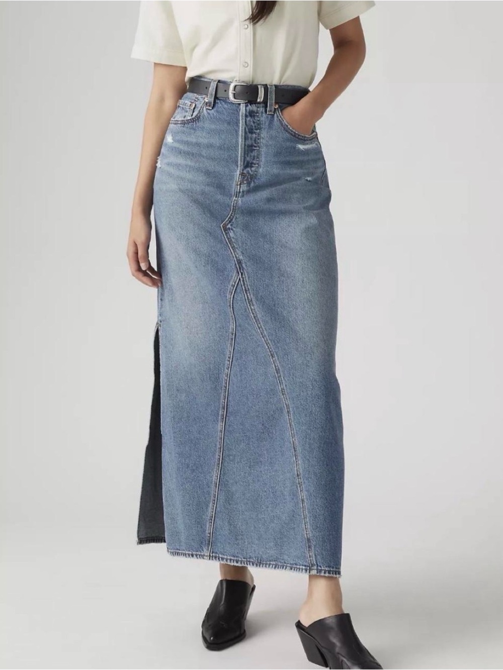 LEVI’S | MAXI SKIRT High-Rise Blue Denim Maxi Skirt with Side Slit NWT